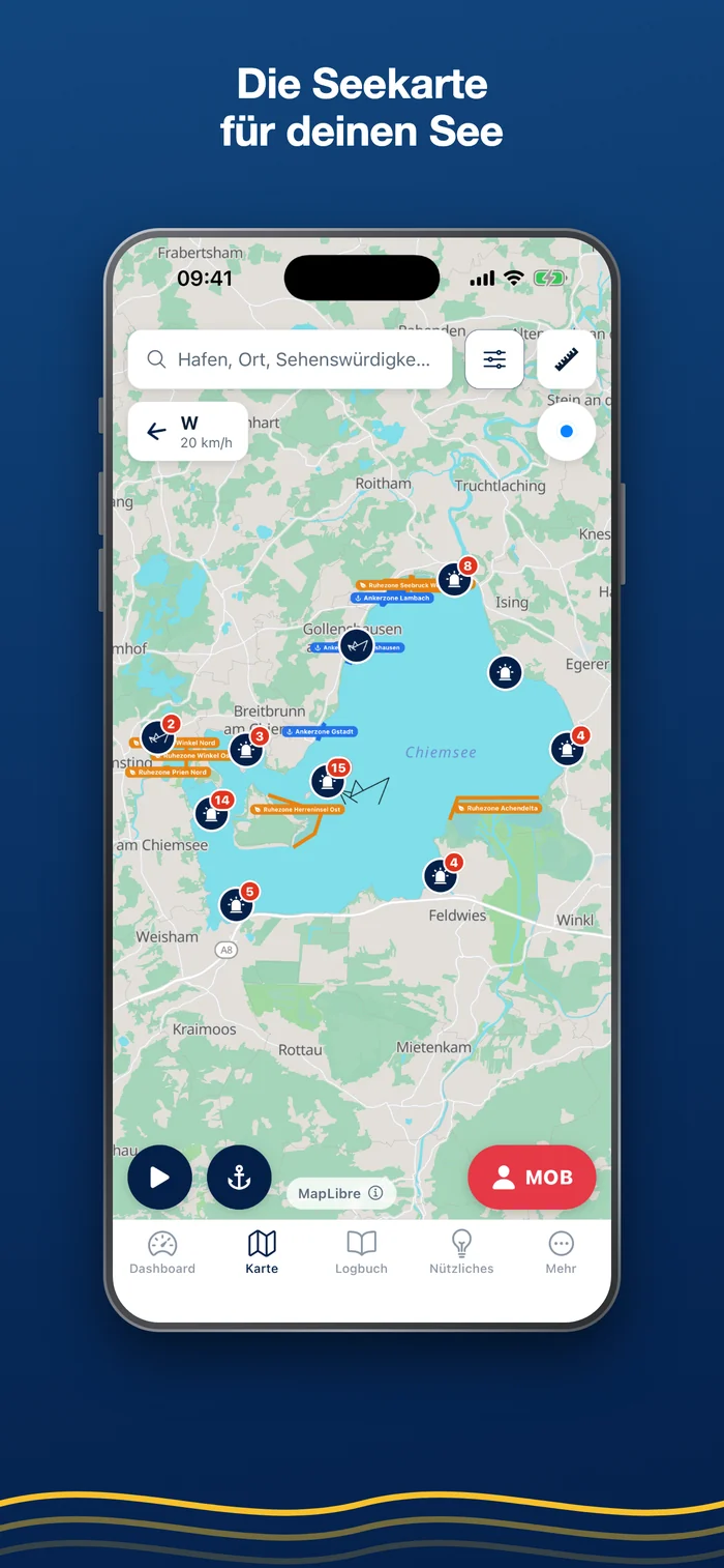 Binnen Skipper – Karte mit Häfen und Zonen